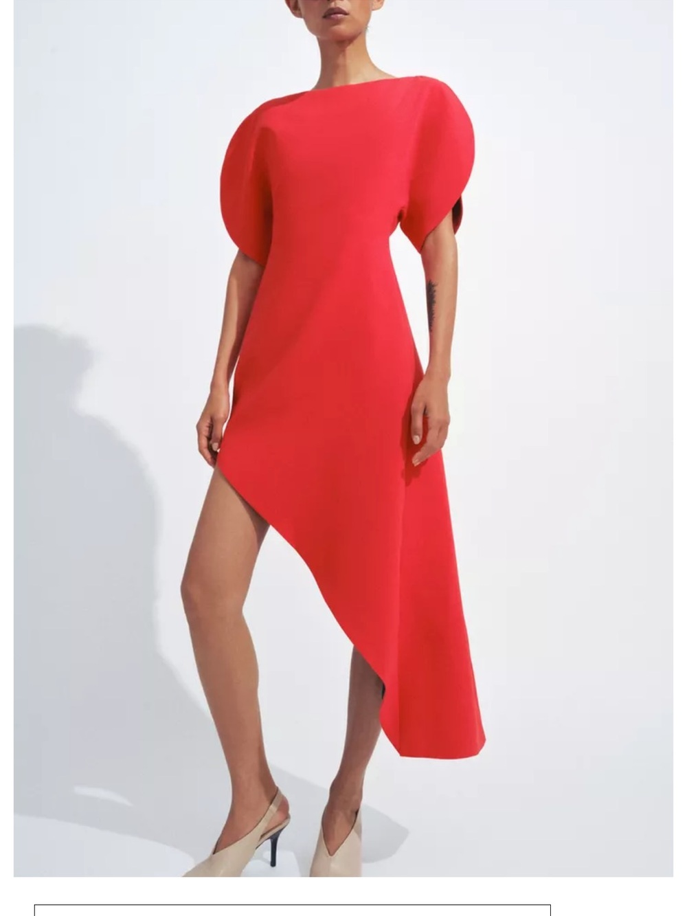 Zara Coral-Red Asymmetrical High-Low Dress